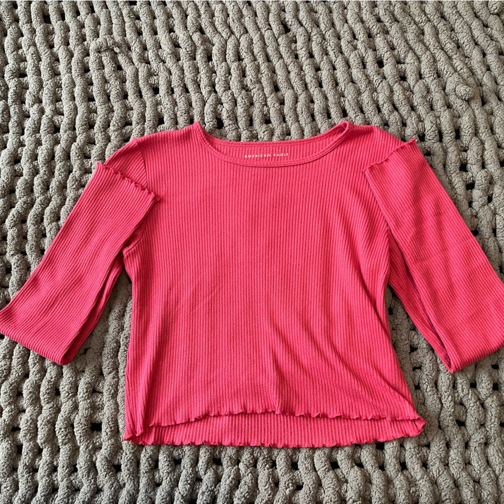 Pink American Eagle Long Sleeve Cropped Shirt